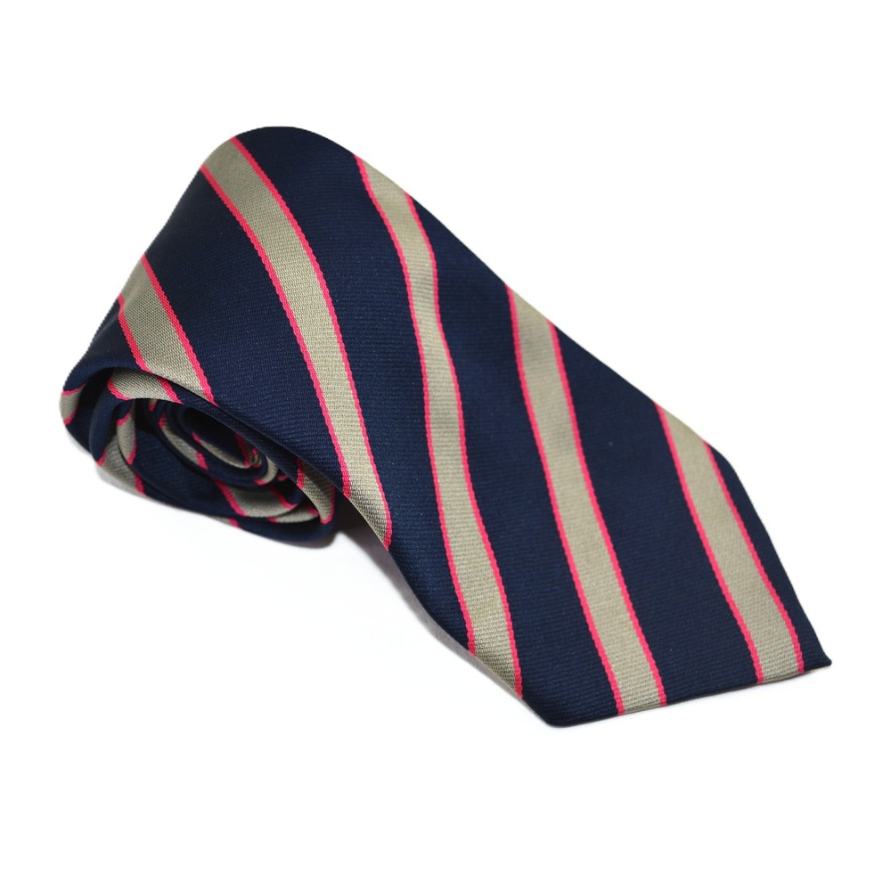 Shepherd & Woodward Oxford Mens Striped Rep Tie Navy Tan Pink Made in England